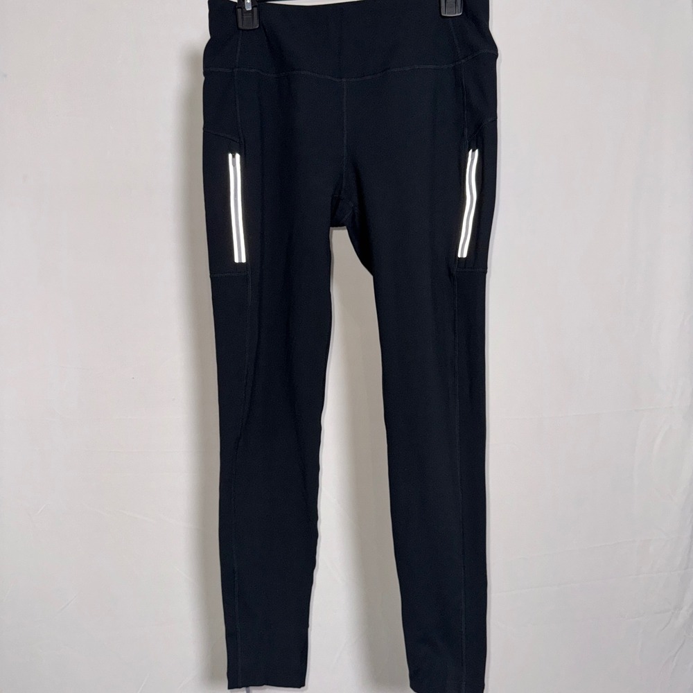 Mondetta Performance Luxury Black Leggings Reflective Pockets Ankle Zip Women M